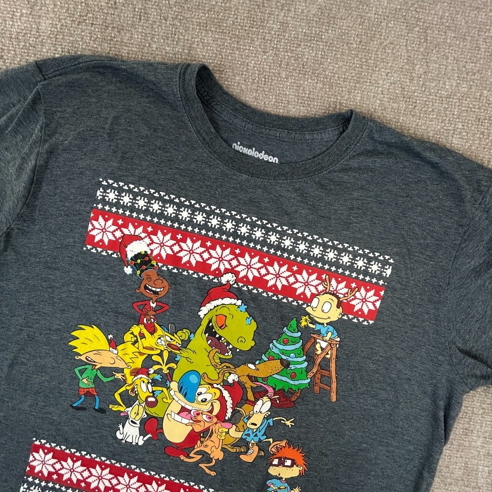 Nickelodeon T Shirt Men XL Charcoal Gray Rugrats Holiday Group Christmas Graphic